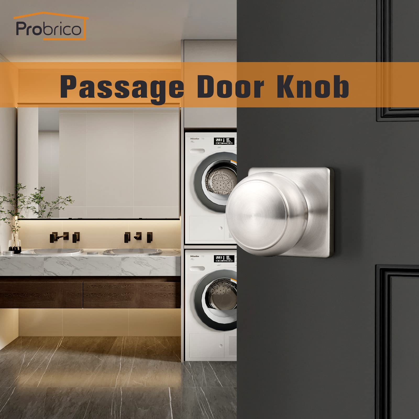 Brushed Nickel Passage Door Knobs - 6 Pack -2