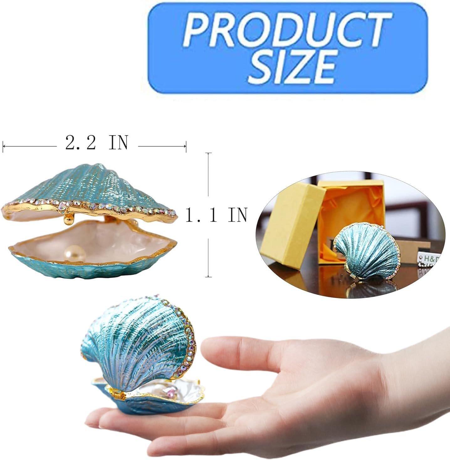 H&D HYALINE & DORA Metal Glass Trinket Box Ring Holder Small Seashell Figurine Collectible Table Centerpiece (pearl mussel) - Image 2