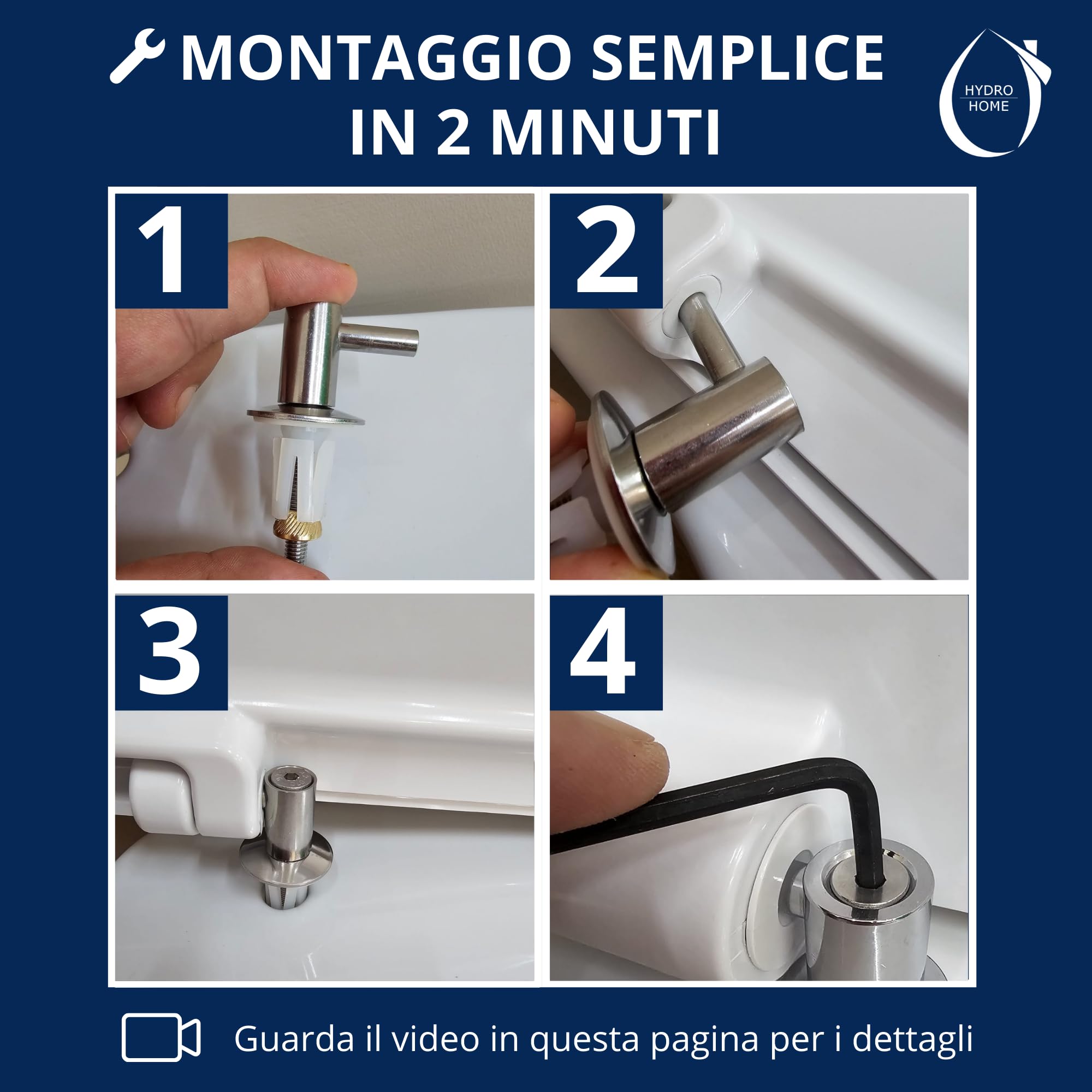 HYDRO HOME Copriwater compatibile con Pozzi Ginori Ydra, Tavoletta WC termoindurente antibatterica, Sedile WC con cerniere fissaggio dall’alto, Chiusura classica, Montaggio rapido, Bianco