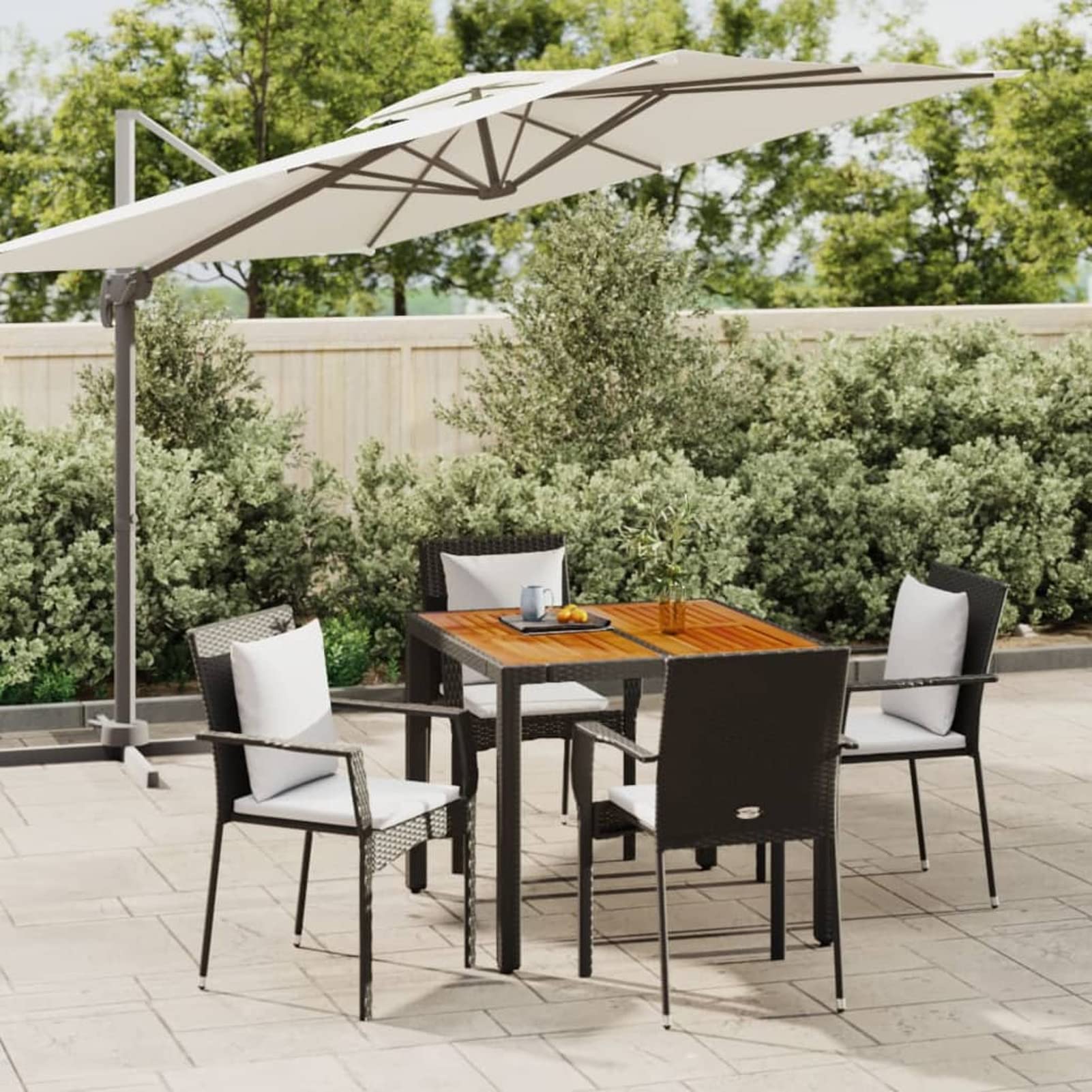3184988 Set da Pranzo da Giardino 5 pz Nero con Cuscini in Polyrattan Testata in Legno,Testata Letto Matrimoniale Muebles Dormitorio Spalliera Letto Testiere per Letto Matrimoniale