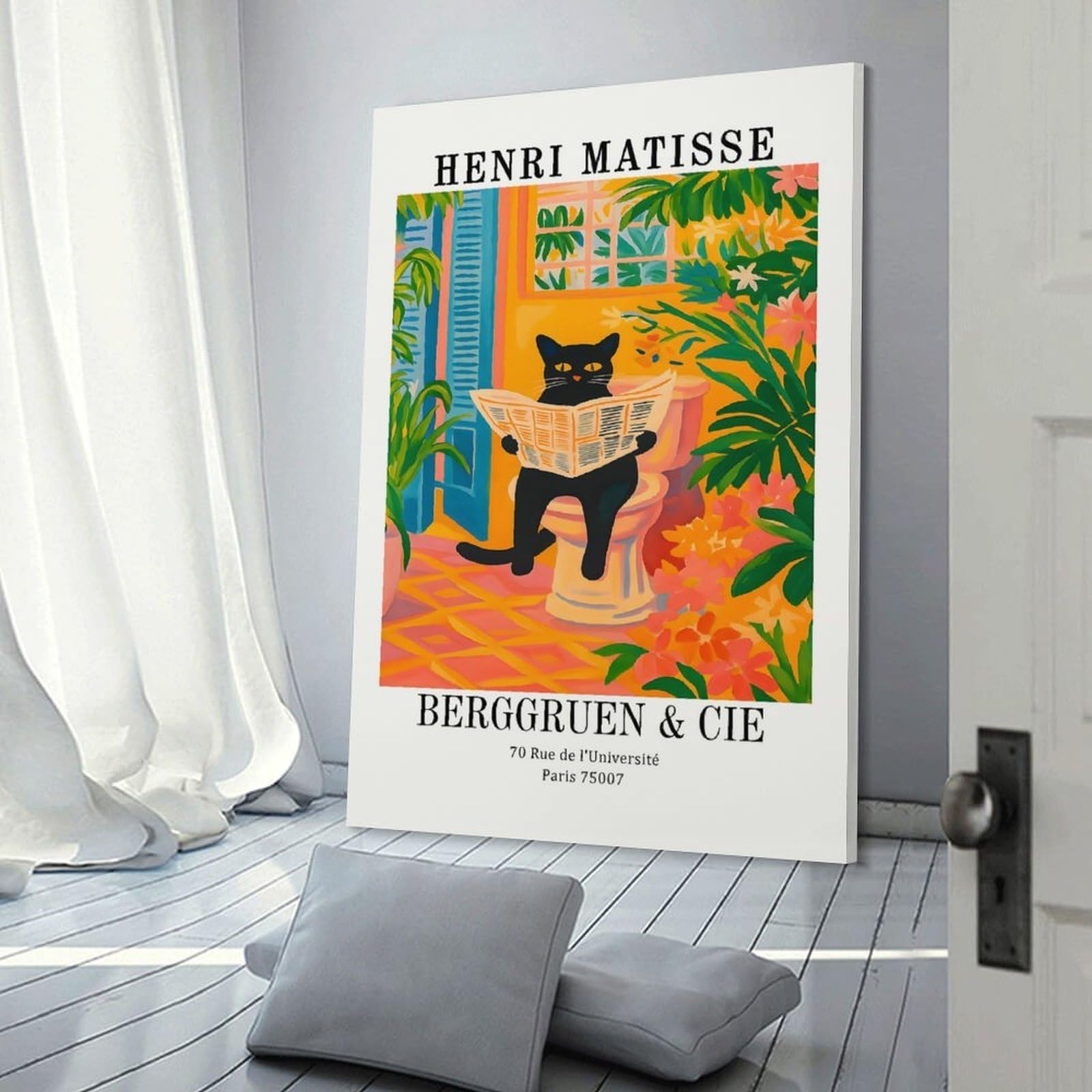 Junmoney Home Decor Wall Art Henri Matisse Cat Reading Newspaper, 24x36inch(60x90cm), for New Homes, Bedrooms Or Workspaces, Decorative Present for New Homes