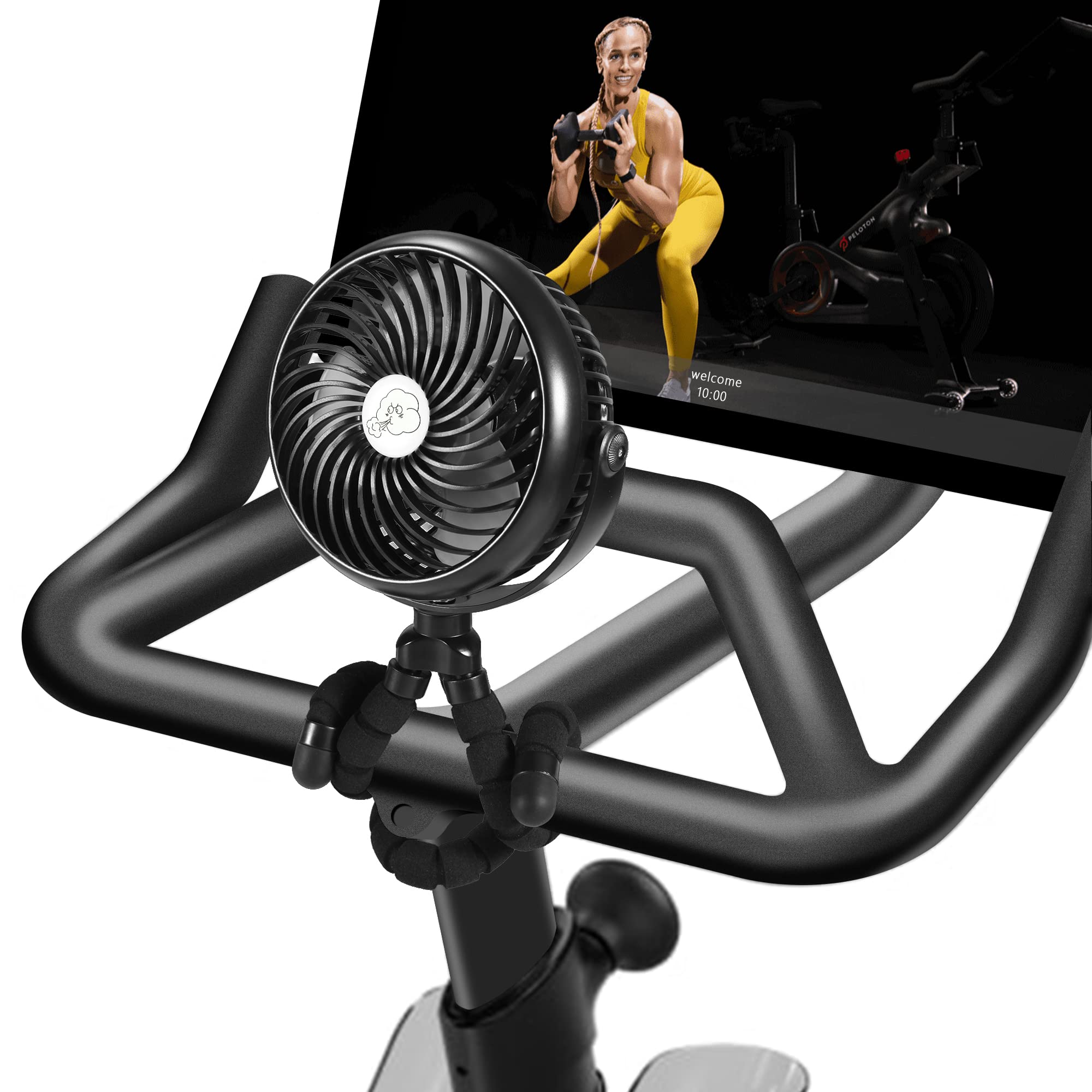 Clip on Fan for Exercise Bike/Tread, Rechargeable Battery Operated Portable Fan for Treadmill Stationary Bike Exercise Machine(Black)