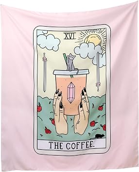 Tarot Mandala Tapestry Colored Hippie Psychedelic Tapestry Wall Hanging Coffee Boho Wall Blanket Tapestries for Bedroom Living Room Dorm, 51.2" x 59.1"