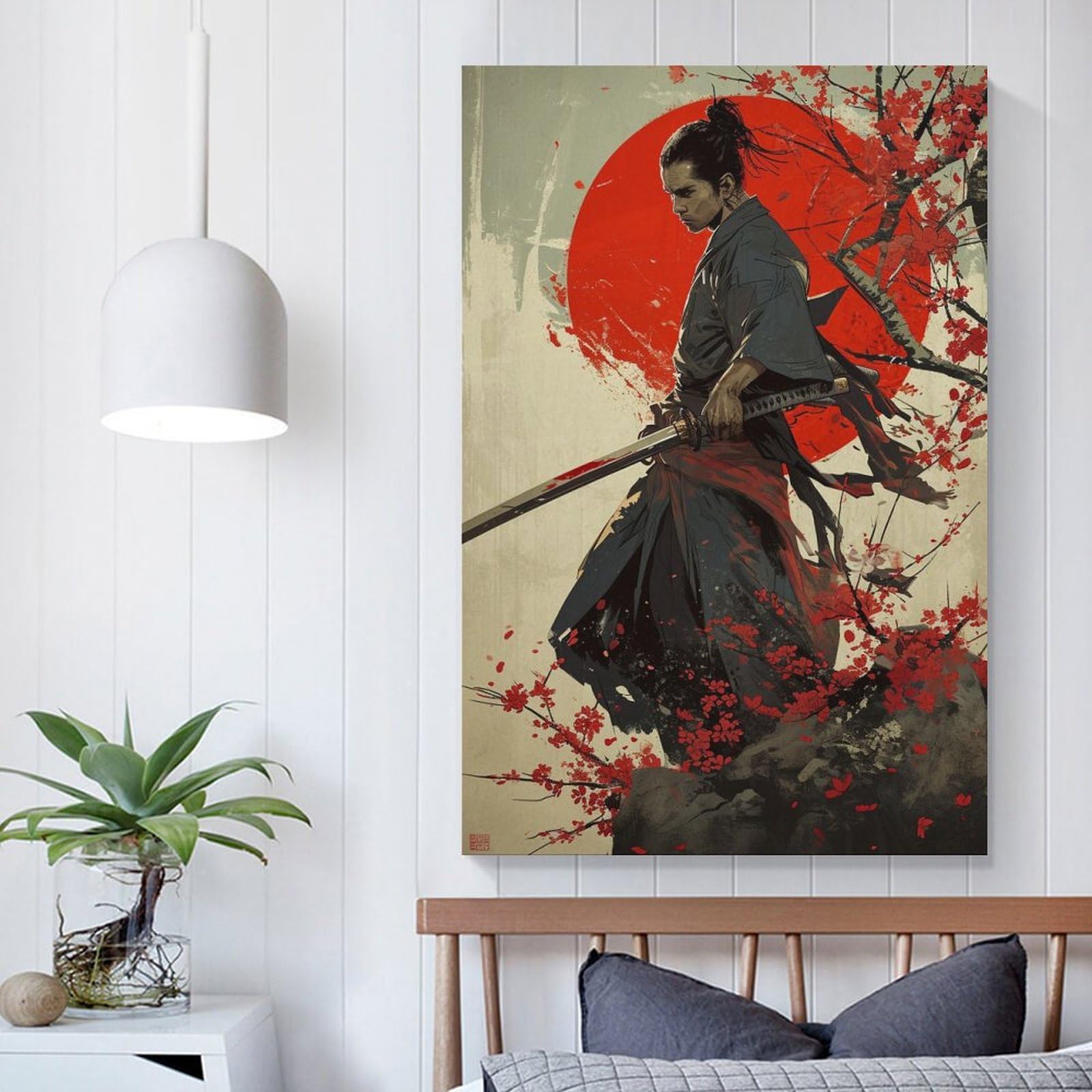 Amazon.co.jp: 絵画 日本の侍と赤い太陽インテリア 絵画 日本の