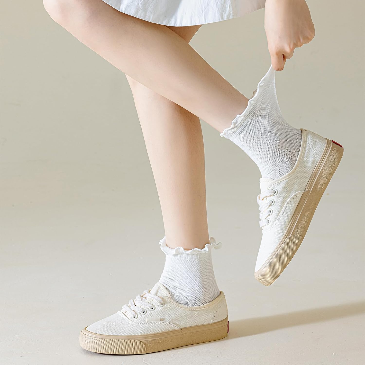 Mcool Mary Womens Ruffle Crew Socks Breathable Mesh Casual Cotton Frilly Cute Knit Lettuce Trim Socks 6 Pack - Image 2