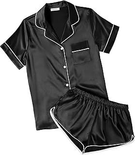 Womens Silk Satin Pajamas Short Sleeve PJS Shorts Set Soft Button Down Sleepwear 2 Piece Loungewear S-5XL