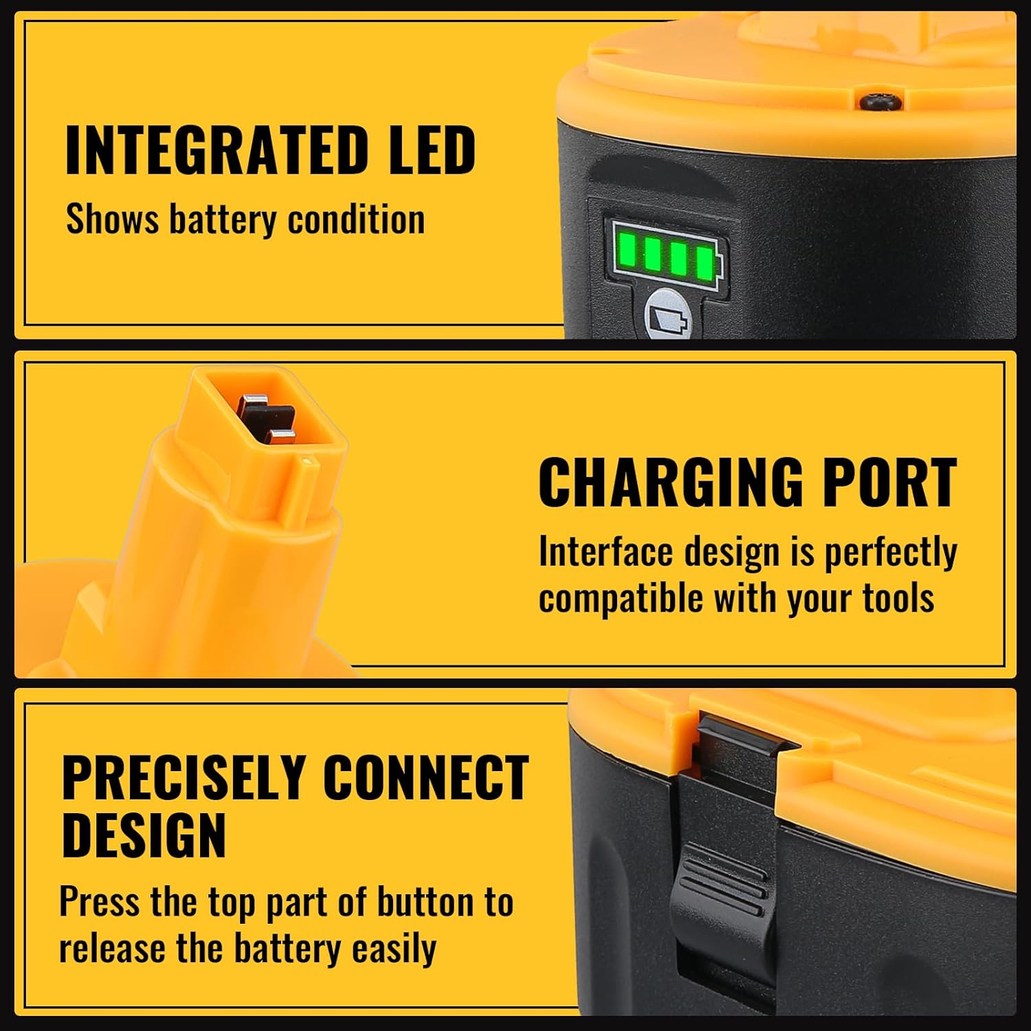 4Pack 18V 6000mAh Battery Replacement for Dewalt 18 Volt DC9096 Li-ion Batteries, Compatible with DC9096 DC9098 DC9099 DE9096 DE9095 DW9096 DW9098 DW9095 DC9182 Cordless Power Tools