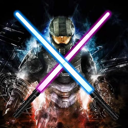 Miniatura 8 de Sables de luz para niños, juego de espadas de luz dual para Navidad con sonido FX (sensible al movimiento), sable de luz 2 en 1 para fiestas de