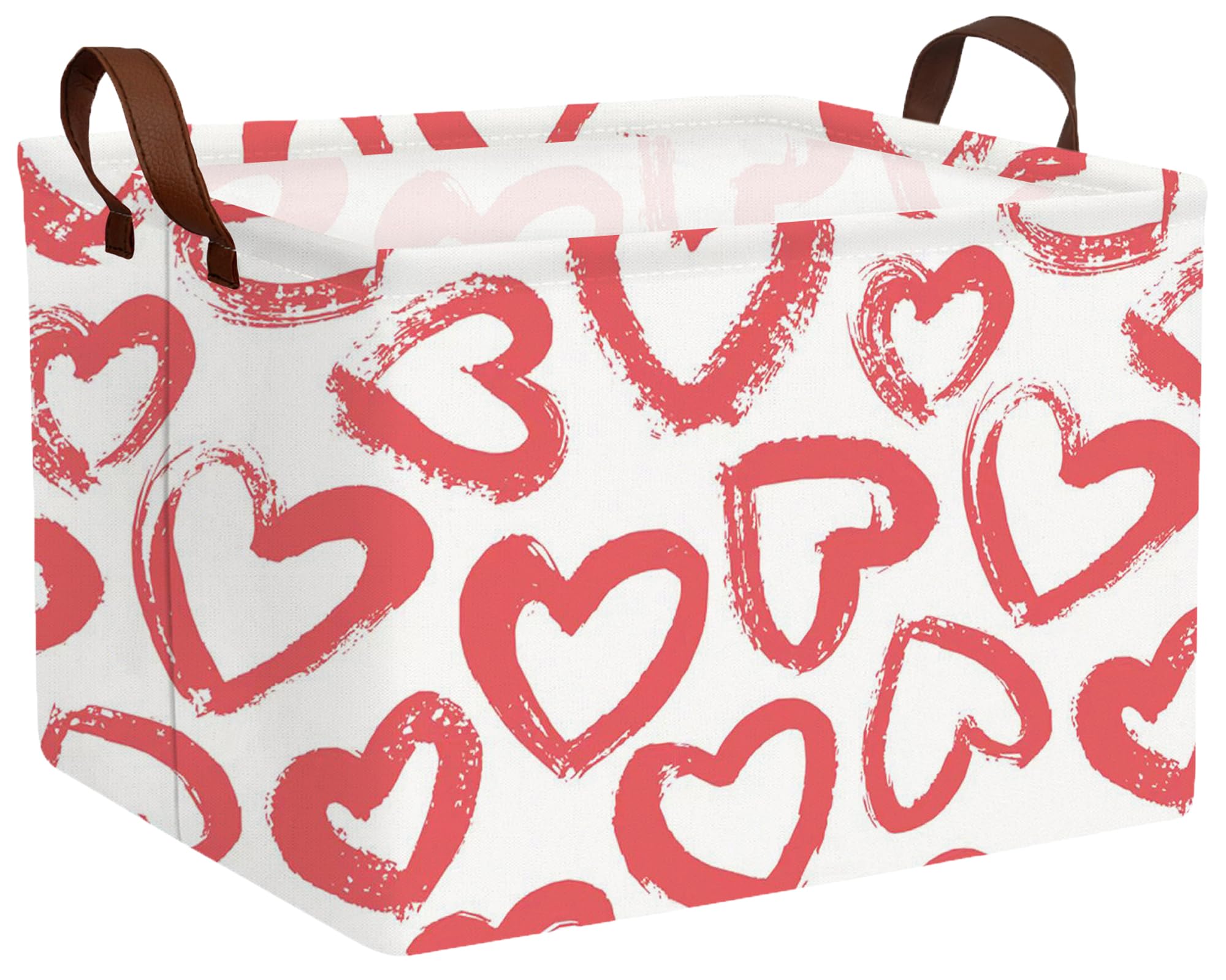 Large Valentine's Day Basket Heart Shaped Storage Bin for Gifts Collapsible Organizer Room Decor (Red Big Love)