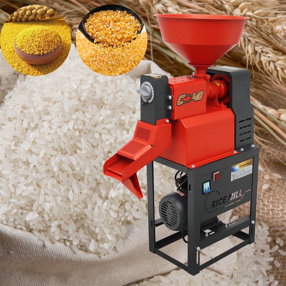 220V Electric Rice Milling Peeling Machine Commercial Small Grain Grinder Mill for Rice Millet Corn Peeling Sheller 130-170 KG/H 1.8KW