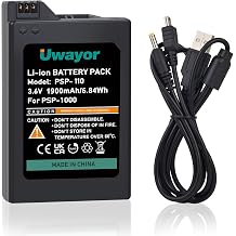PSP 1000 Battery 1900mAh with PSP Charger Cable for PSP 1000 1001, PSP-110 1002, 1003, 1004, 1005, 1006, 1007, 1008, 1010, PSP Fat Console