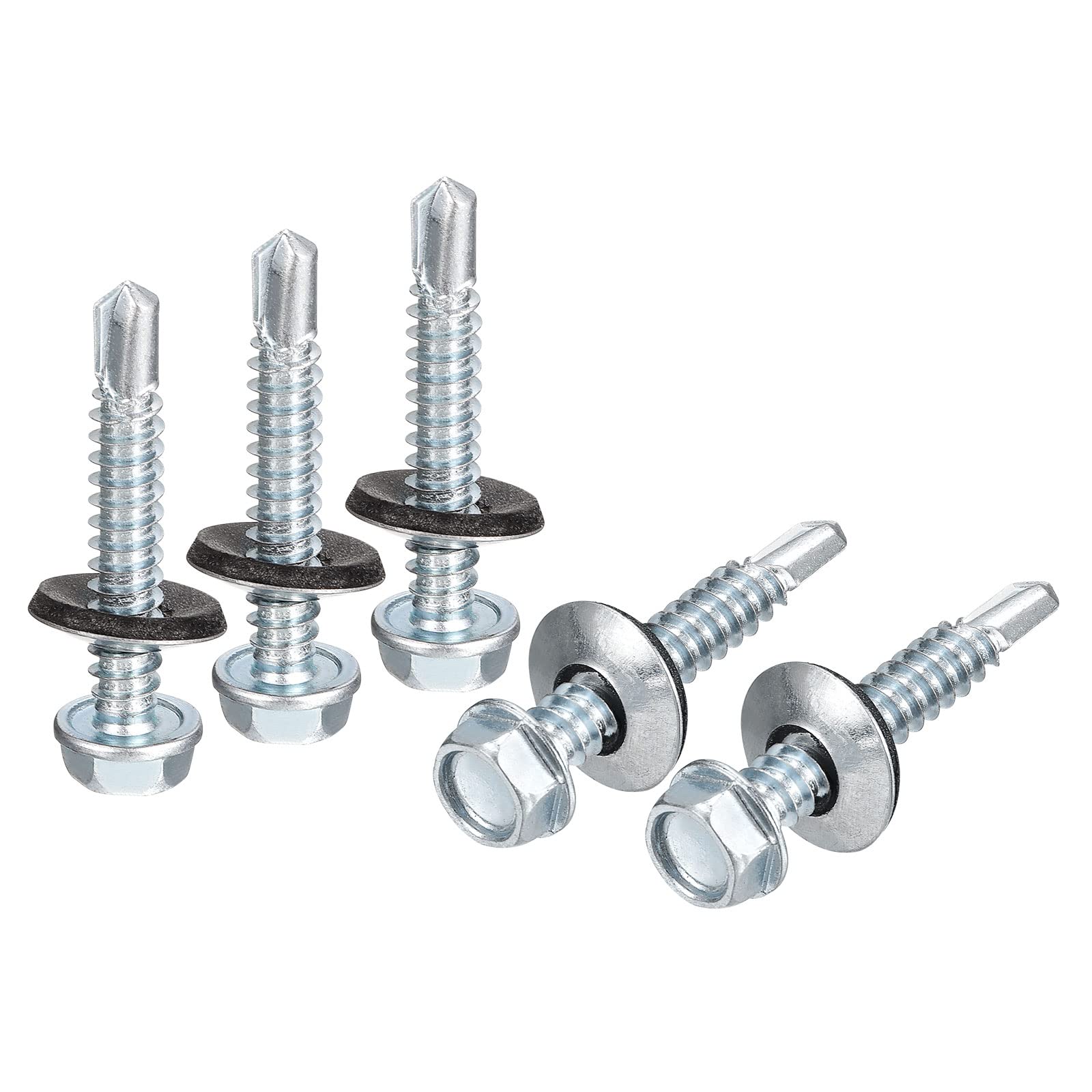 uxcell Tornillos autoperforantes de 1-1/2 pulgadas con arandela de goma, 100 tornillos autorroscantes de cabeza hexagonal con arandela EPDM para metal a metal
