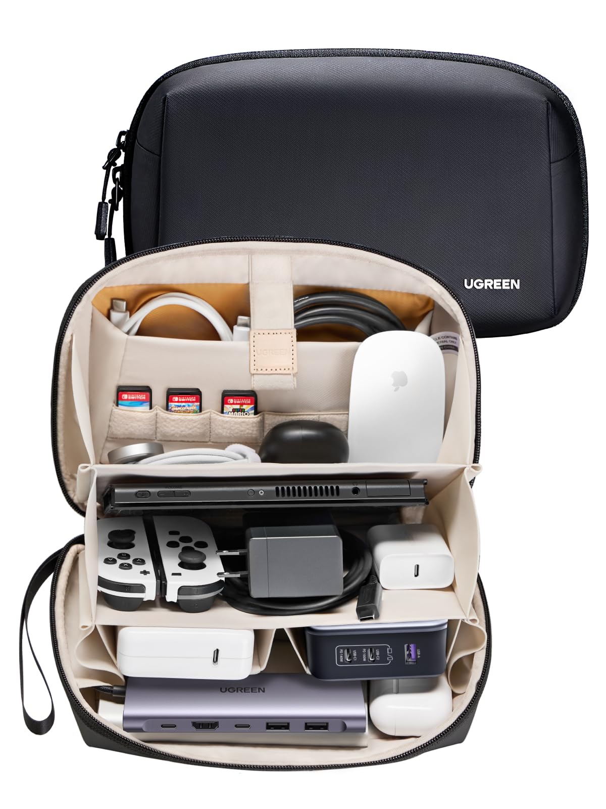 UGREEN Organizador Viaje Almacenamiento de Accesorios Electrónicos, Bolsa de Cable Impermeable Todo en Uno Negra