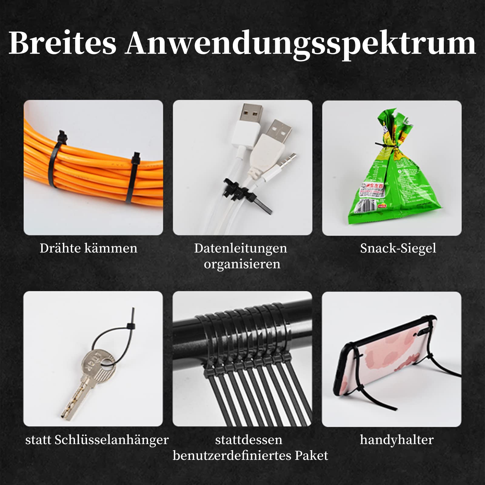 100 Kabelbinder Aus Nylon – Selbstsichernd, Wiederverwendbar, Für Drinnen & Draußen