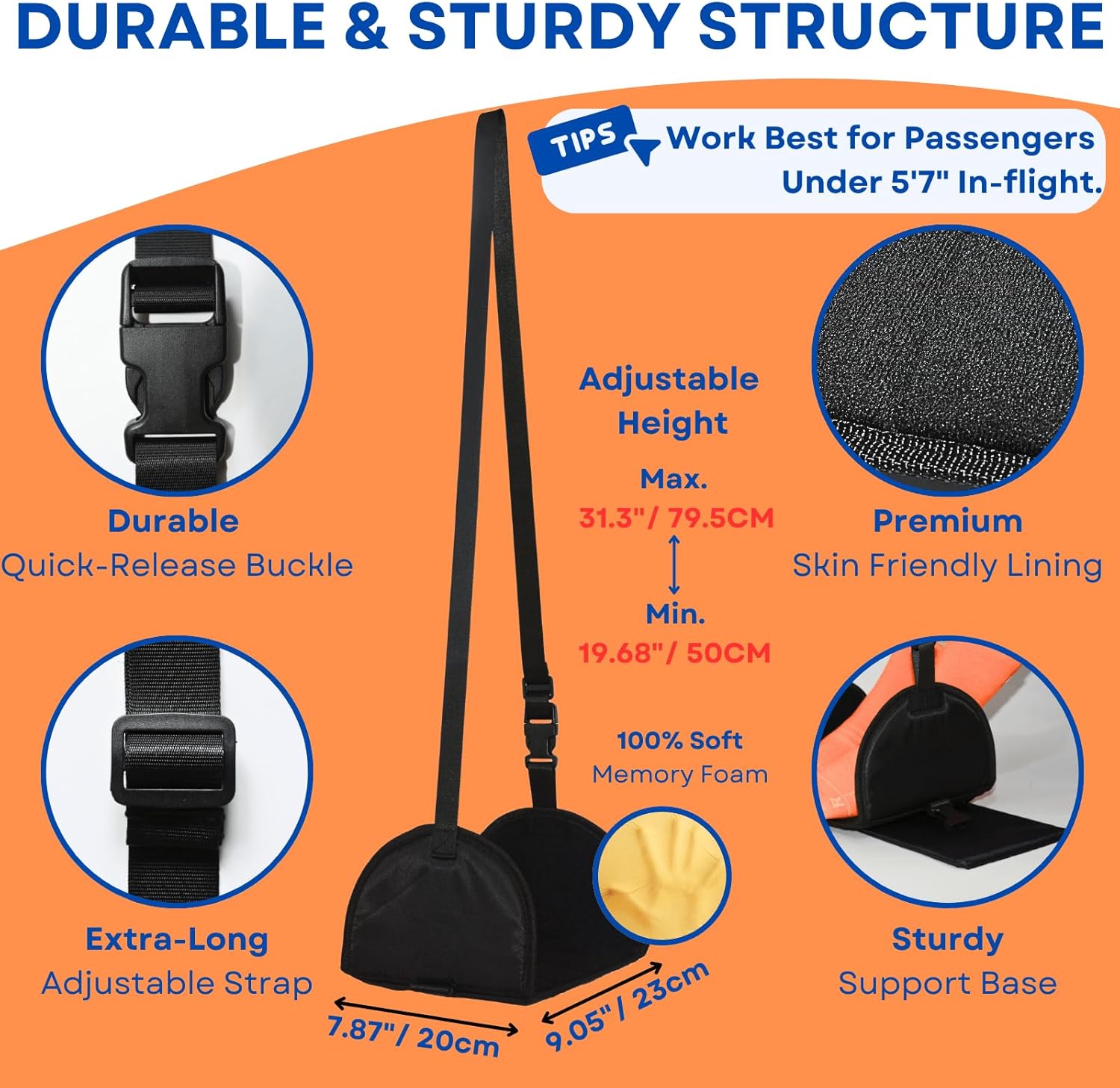 Airplane Foot Hammock 2-Pack, Leg Hammock for Airplane Travel with Rigid Base, Foot Sling for Plane Traveling with Memory Foam, Feet Rest for Long Flight, Travel Leg Rest, Footrest for Kids - Image 3