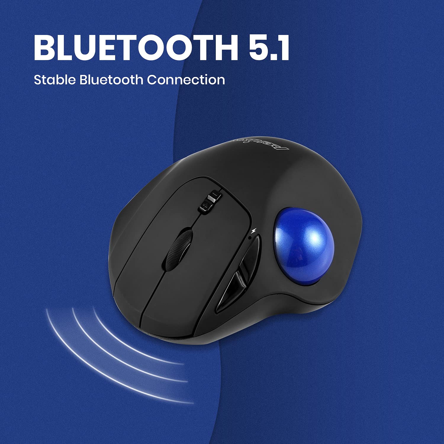 Perixx PERIPRO-801 Ratón Trackball Bluetooth, Diseño Trackball de 3,4cm, 2 Niveles dpi, Negro