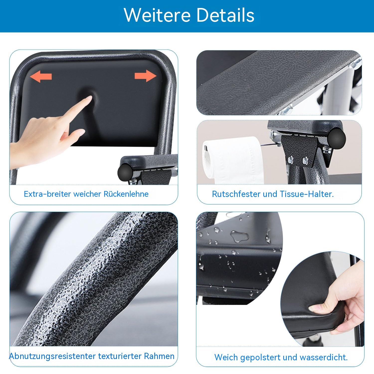 Toilettenstuhl Für Senioren, Höhenverstellbar 42-52cm 5-Stufen Klappbarer WC-Stuhl für Senioren, Toilettenstuhl mit Armlehnen 200kg Belastbarkeit, Bett Toilettenstuhl für Ältere Menschen