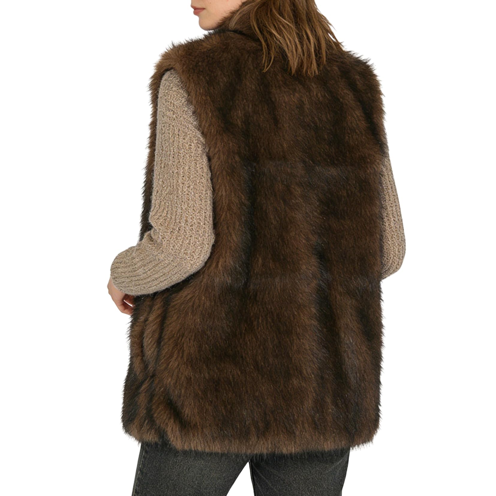 Amazhiyu Gilet di pelliccia da donna, in pelliccia sintetica, giacca in pelliccia sintetica, giacca invernale, autunno, senza maniche, in pelliccia sintetica, gilet elegante, gilet da donna con tasche