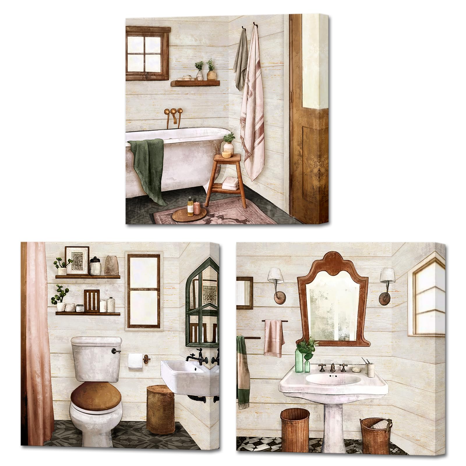 Amazon.com: DuoBaorom Beige Bathroom Wall Art Bath Tub Toilet Sink Bath ...