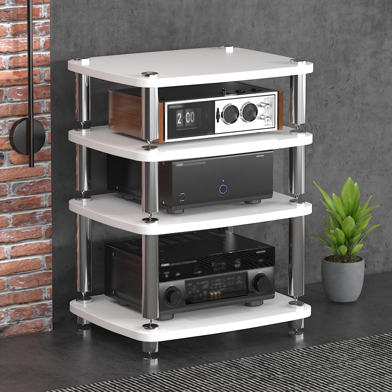 UEOFU Media Stand, 4 Tiers Media Component TV Stand Audio Video Tower Shelves for TV, Gaming Consoles, Media Component, Streaming Device(White)