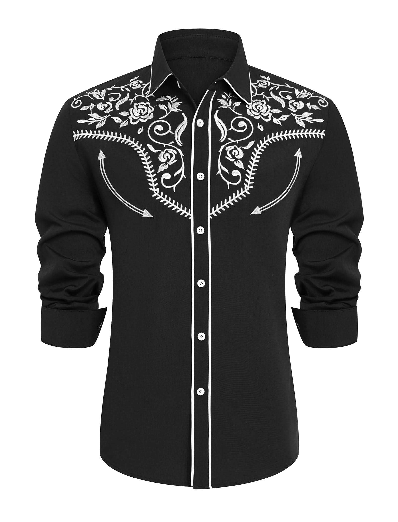 ABEHIK Herren Westernhemd Vintage Cowboy Mottoparty Hemd mit Stickerei