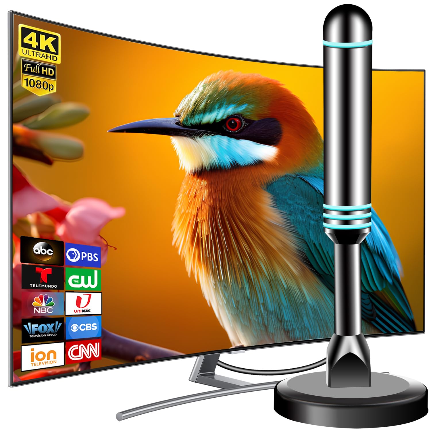 Digital Antenna for Smart TV Indoor, TV Antenna for Local Channels, Strong Magnetic Base TV Antenna Indoor for Easy Installation, Long Range Reception