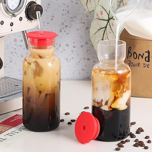 Miniatura 5 de Vaso de vidrio de 24 onzas con tapa y popote, vaso de vidrio, cristalería vintage para whisky, cóctel, jugo de cerveza, jarra de vidrio con tapa