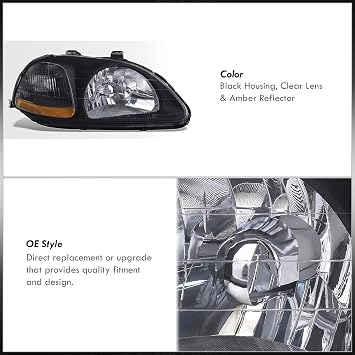 AJP Distributors JDM Front Bumper Driving Signal Headlights Headlamps Assembly Left+Right Pair Set Compatible/Replacement For Civic EK EJ EM 2DR Coupe 3DR Hatchback 4DR Sedan 1996 1997 1998 96 97 98