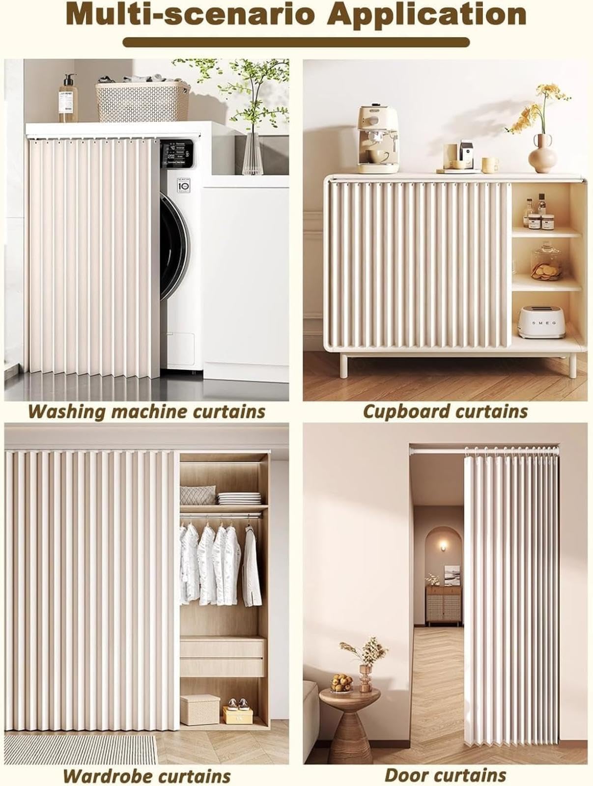 YSZBD Schrankvorhang Faltbarer Schiebevorhang, Einfacher Vorhang Für Regal Und Schrank, Schiebegardinen Ohne Bohren Als Sichtschutz Für Waschmaschine,black-W80cm/H100cm