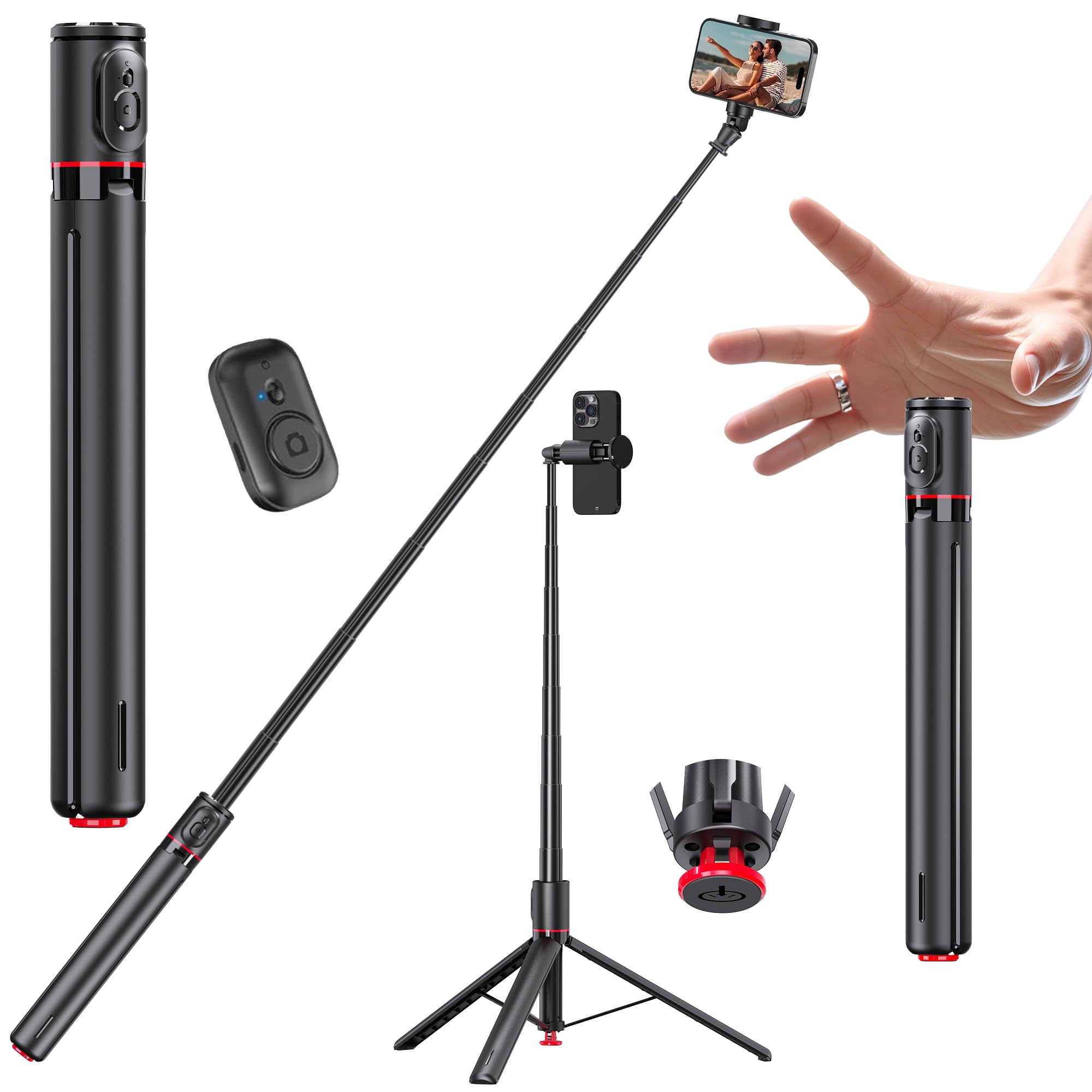 WeCool AI-Powered Selfie Stick with 360° Rotational Aluminum Built,Auto Face Tracking Quadripod,Extendable Upto 64 inch,Compatible with GoPro,Camera and with iPhones-image-19