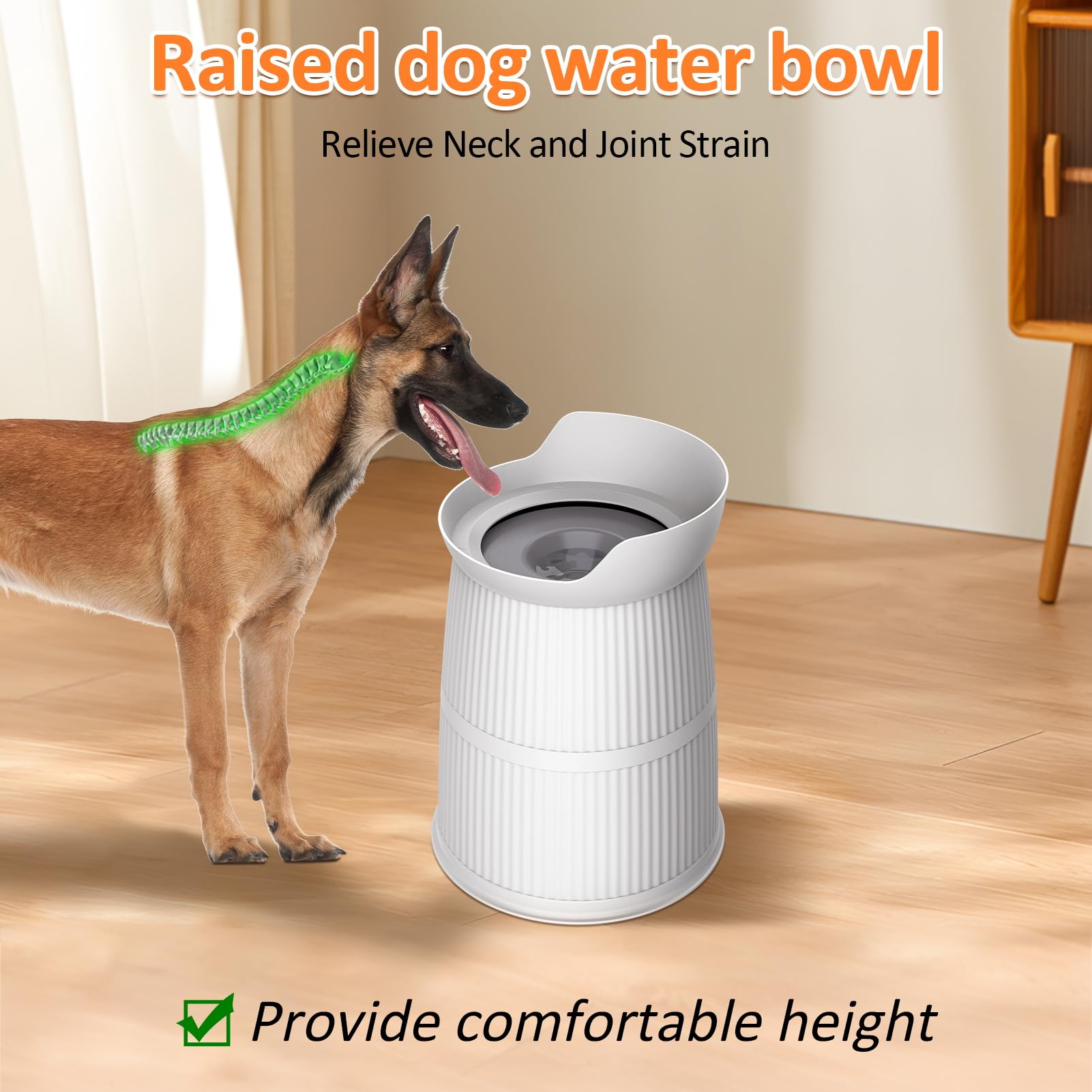 Cuencos de agua elevados para perros de 15.4 pulgadas de alto, cuenco de acero inoxidable de 4.4 L sin derrames | Soporte elevado ajustable, antideslizante, dispensador de agua para mascotas grandes y medianas