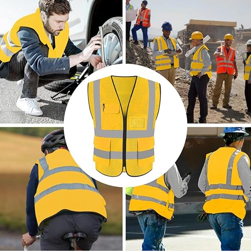 Miniatura 7 de FEimaX Chaleco de seguridad de alta visibilidad, chaleco de trabajo reflectante de malla para hombres y mujeres con bolsillos y cremallera, cumple