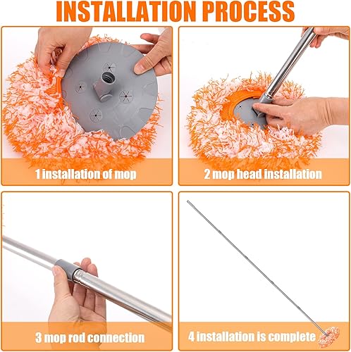 Miniatura 5 de Yesland Trapeador de pared ajustable de 78 pulgadas, trapeador de limpieza giratorio de 160 con 6 cabezales reutilizables, limpiador de zócalo con