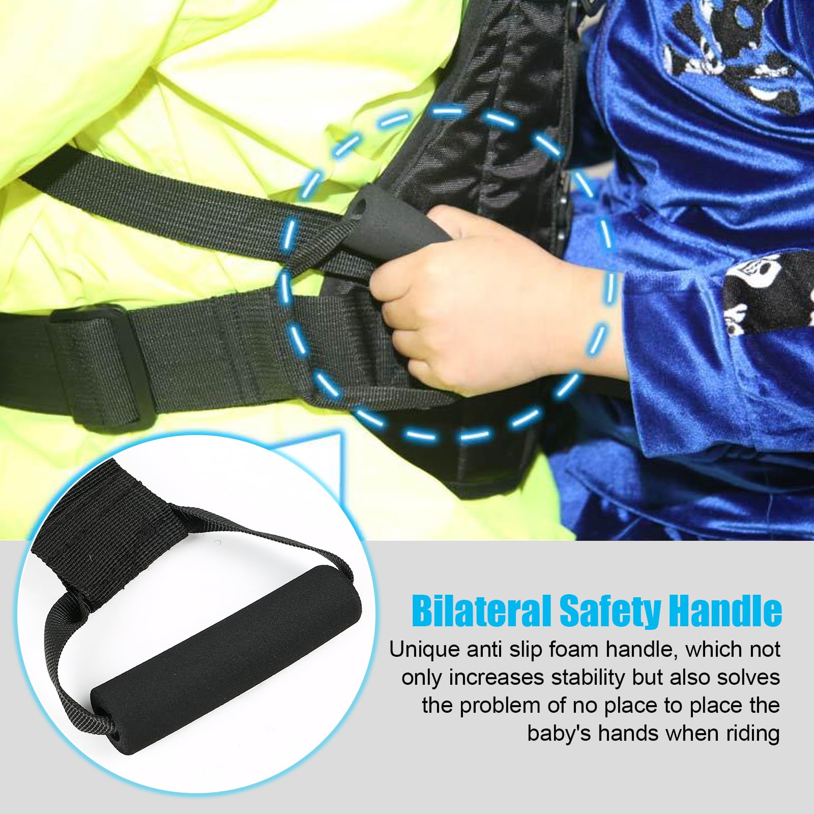 Kinder Motorrad Sicherheitsgurt mit zwei Griffen, Einstellbar, 3-Reflektierendes Material, Fallschutz für 2-12 Jahre