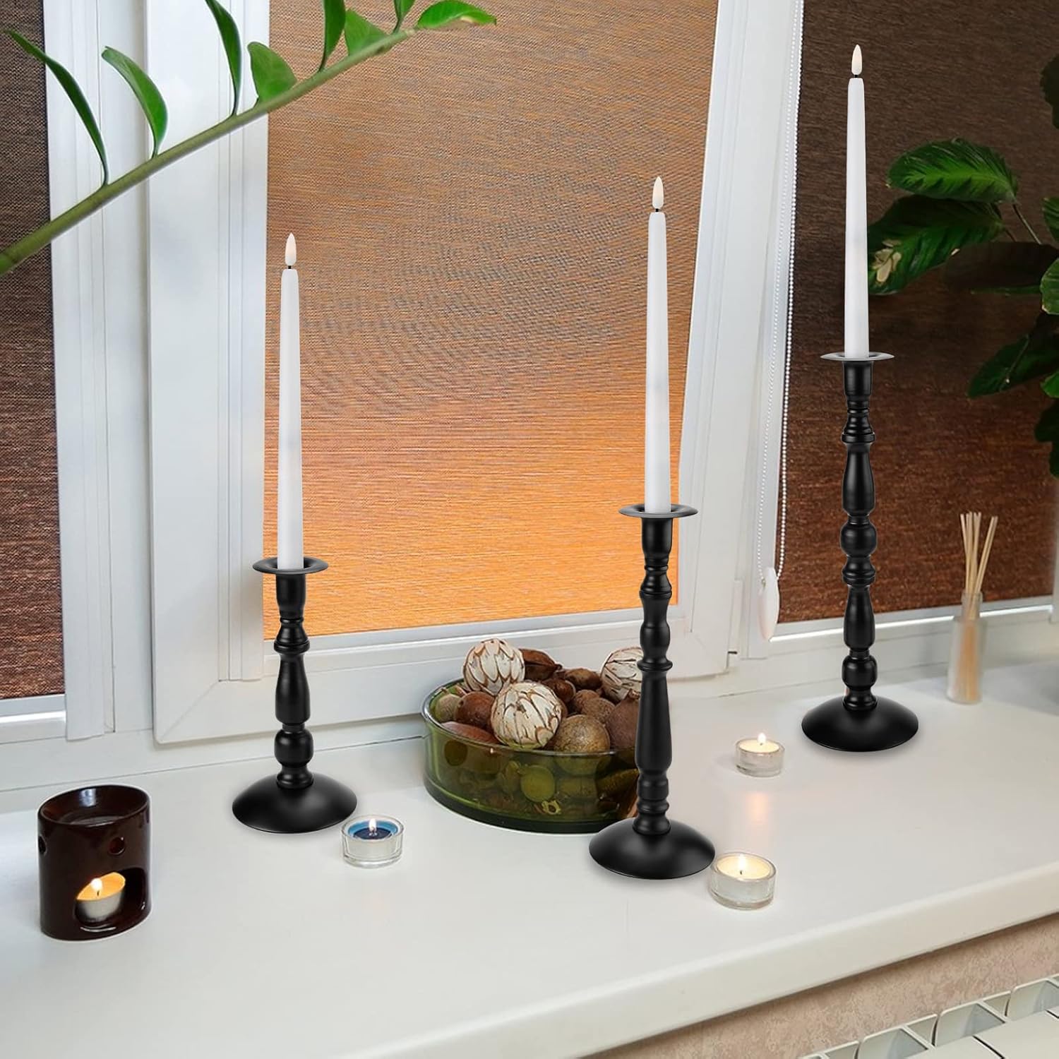 Candle Holder, Image 3 Pcs Matte Black Taper Candle Holder, Rust-Proof, Non-Slip and Durable - Image 5
