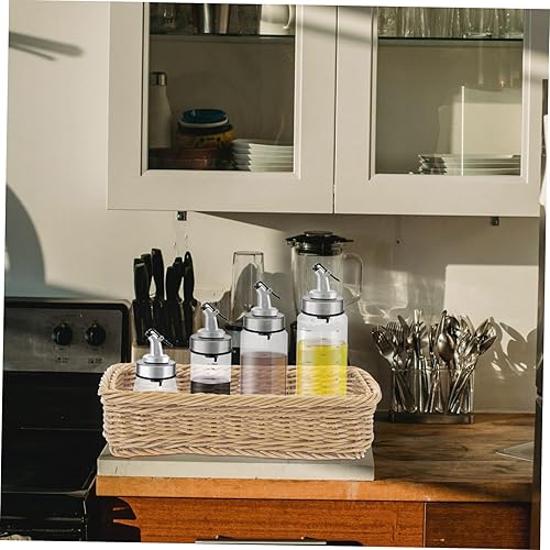 Miniatura 5 de Cesta de almacenamiento de ratán, soporte para utensilios de cocina, cestas de almacenamiento rectangulares tejidas, bandeja de cubiertos de ratán,