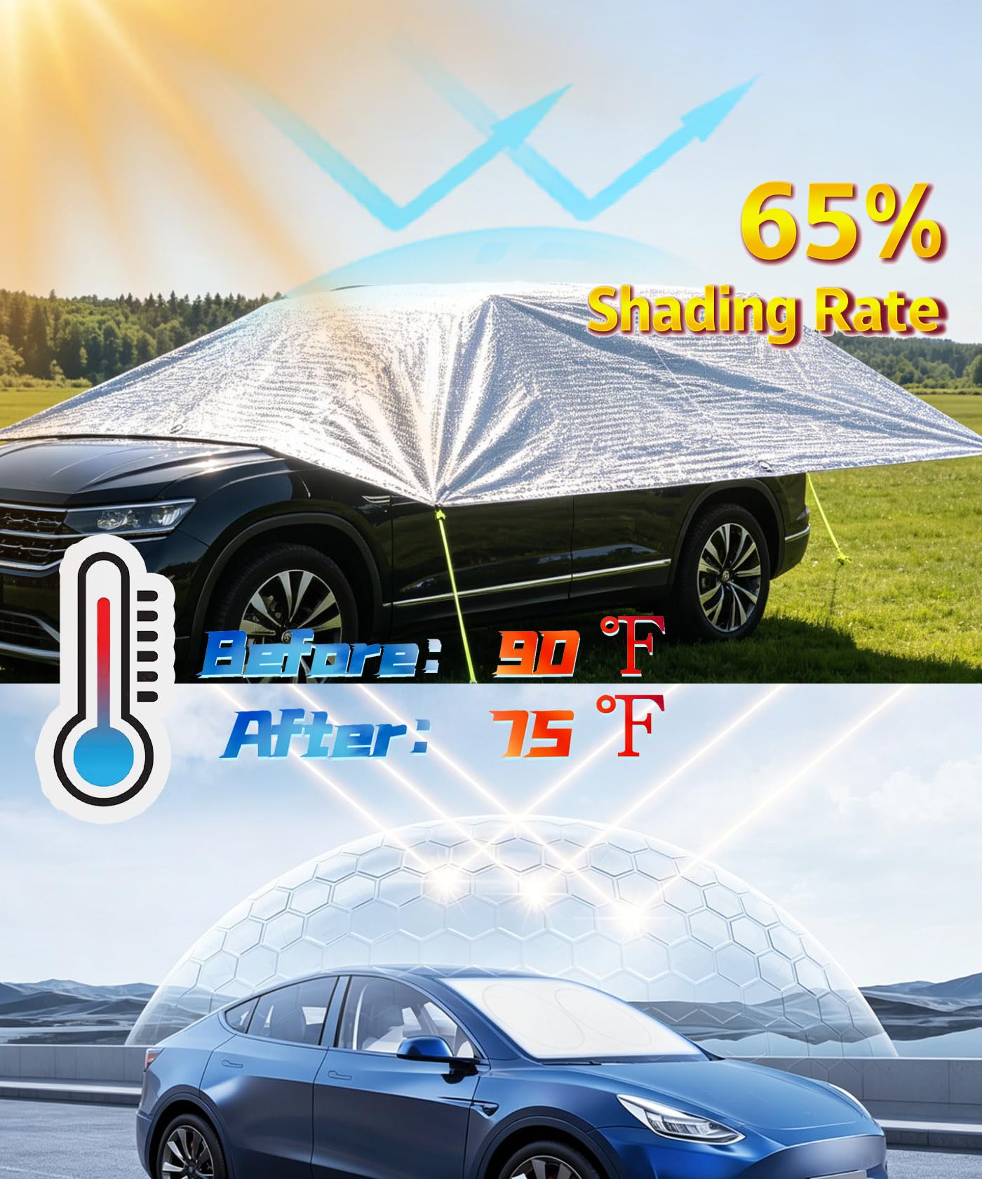65% aluminium, tkanina zacieniająca z przelotkami, siatka, blokada przeciwsłoneczna, osłona z tkaniny, baldachim, odbijający słońce, cień dla zwierząt domowych, do ogrodu, biały/czarny, 4 m x 5,9 m