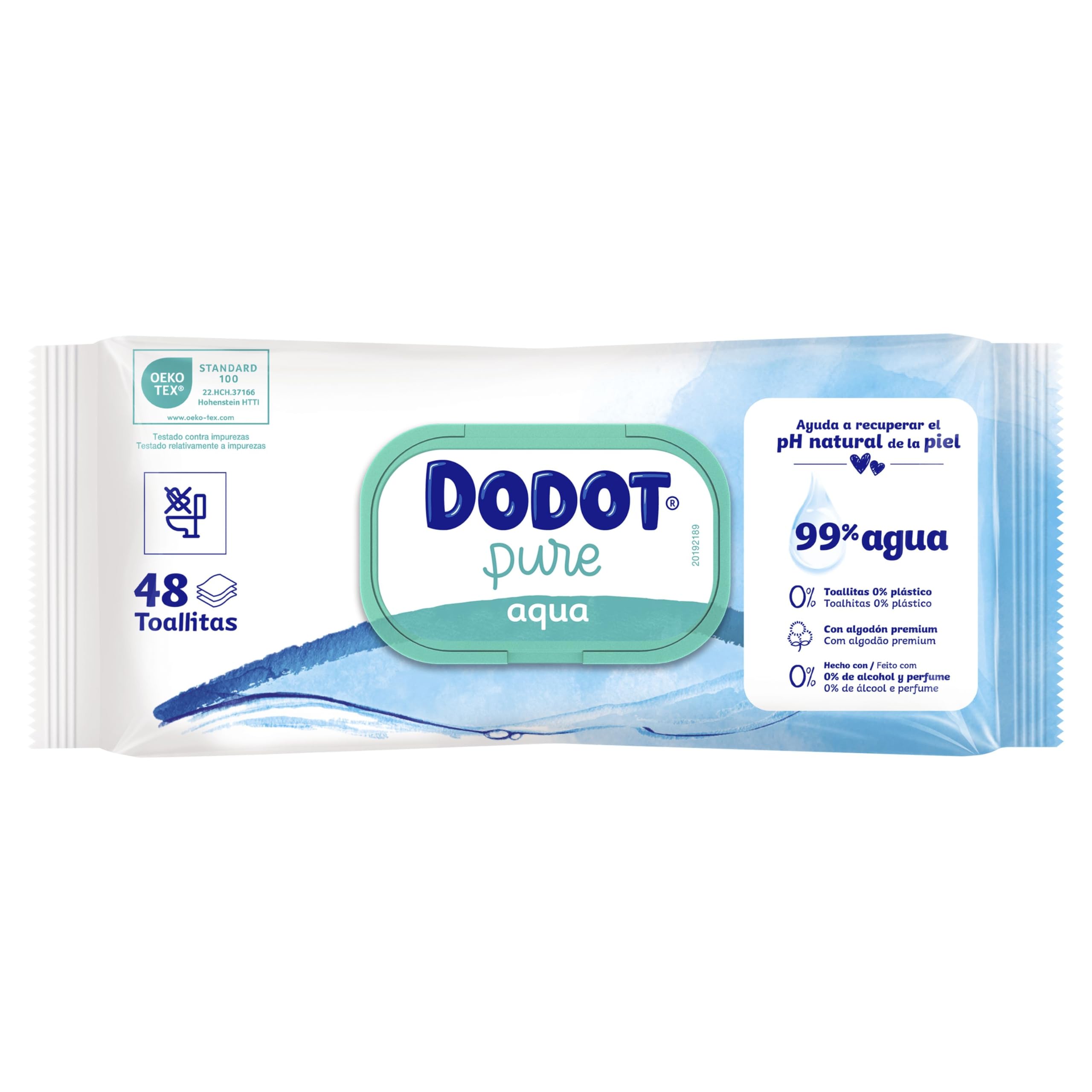 Dodot Toallitas Pure Aqua Para Bebé, 672 Toallitas (14 Pack De 48 Unidades), Ayuda A Restaurar El PH Natural De La Piel, 99% Agua, Sin plástico