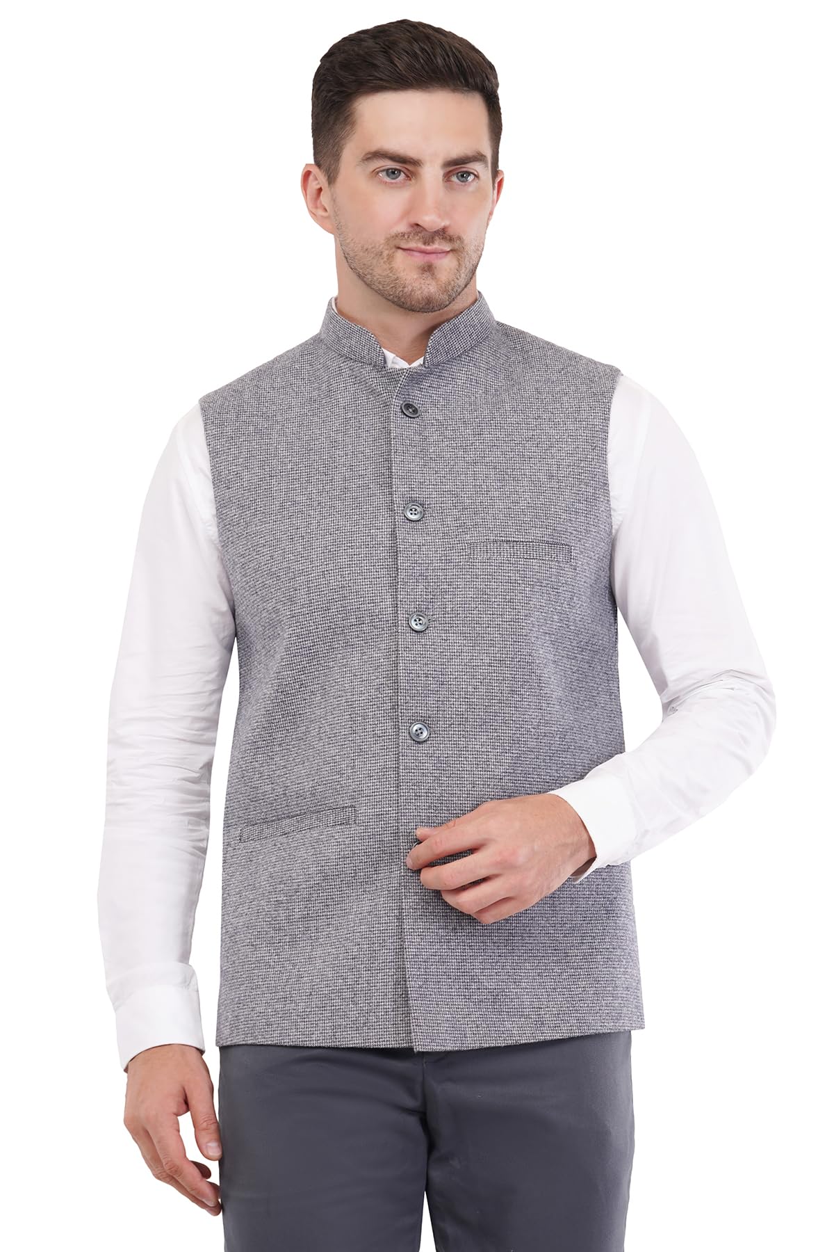Men's Tweed Wool Nehru Jacket Waistcoat-image-9