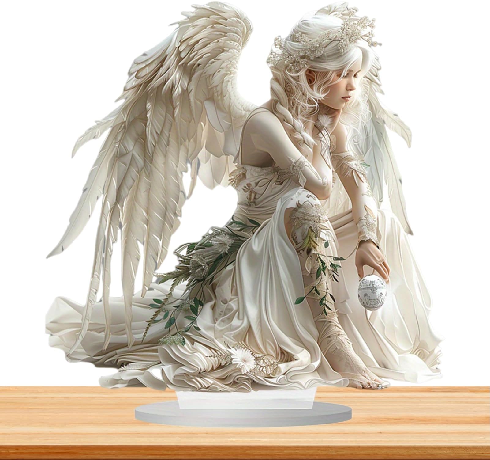 – Angel Acrylic Insert - 2D Desk Stand-up Sign - Unique Desk Centerpiece Decor, Pot Plant Decoration Elegant Display For Adults Kids