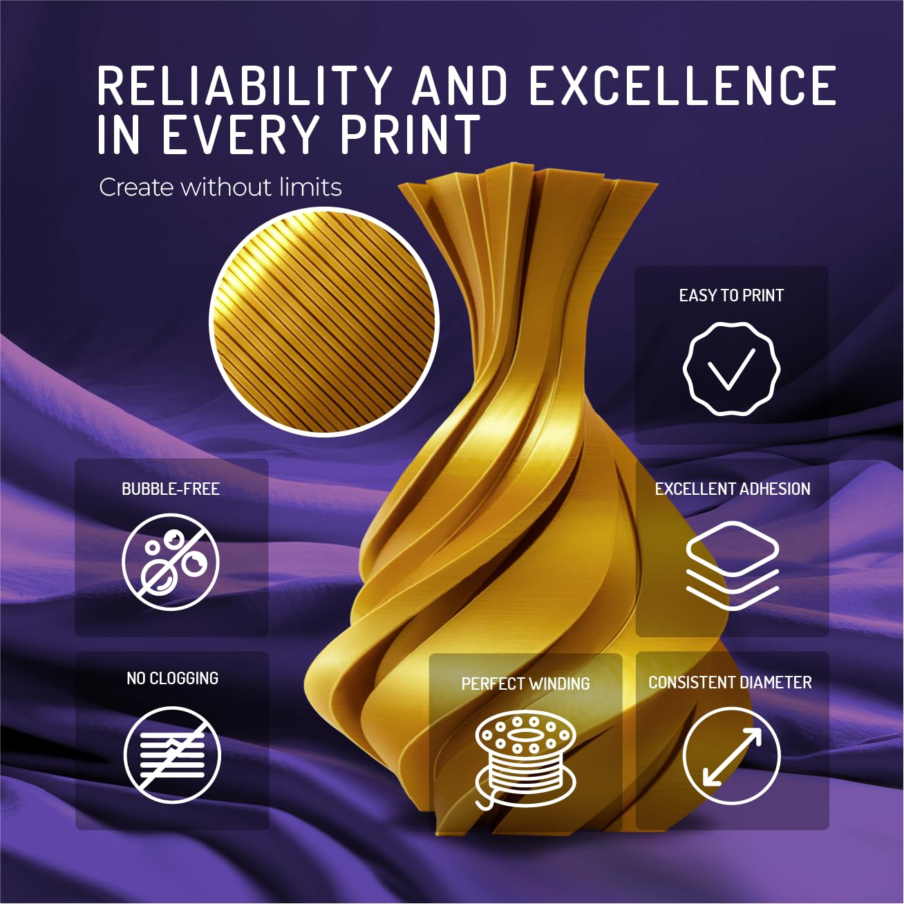 WINKLE Jedwabny filament PLA (jedwab) złoto królewskie | Filament do drukarki 3D | Filament PLA 1,75 mm 300 g | PLA Gold | gładkie i jedwabiste wykończenie | dokładność wymiarowa | cewka 300g