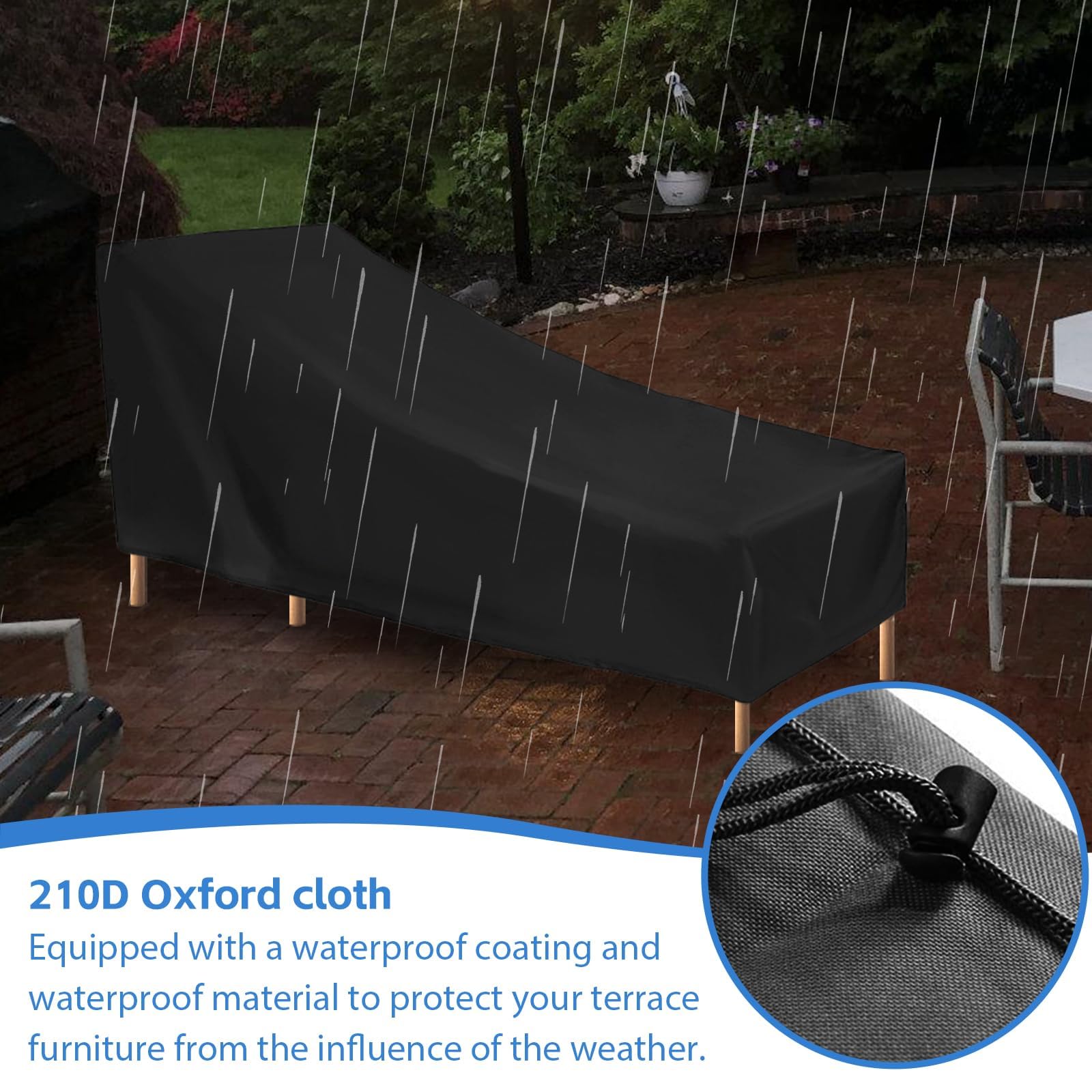 Lot de 2 housses de protection pour chaise longue - Résistante aux intempéries - 210 x 75 x 80/40 cm - Tissu Oxford 210D - Coupe-vent - Imperméable à la poussière - Résistant aux UV - Pour chaise