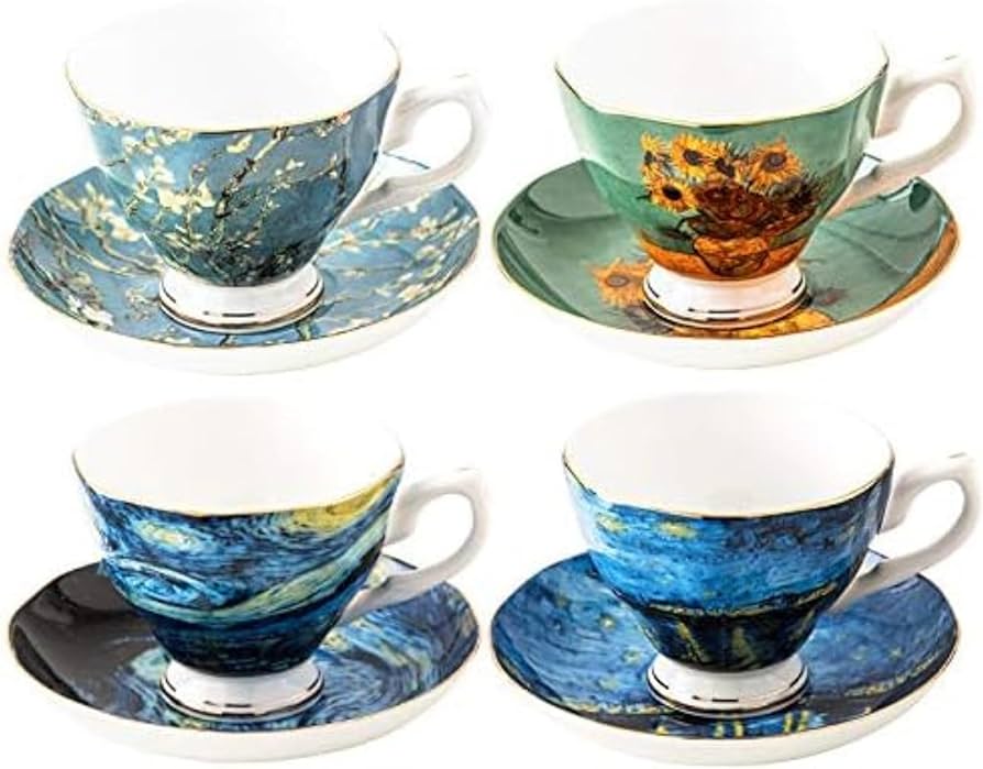 Amazon.co.jp: ゴッホティーセット、ボーンチャイナマグ4個、8オンス