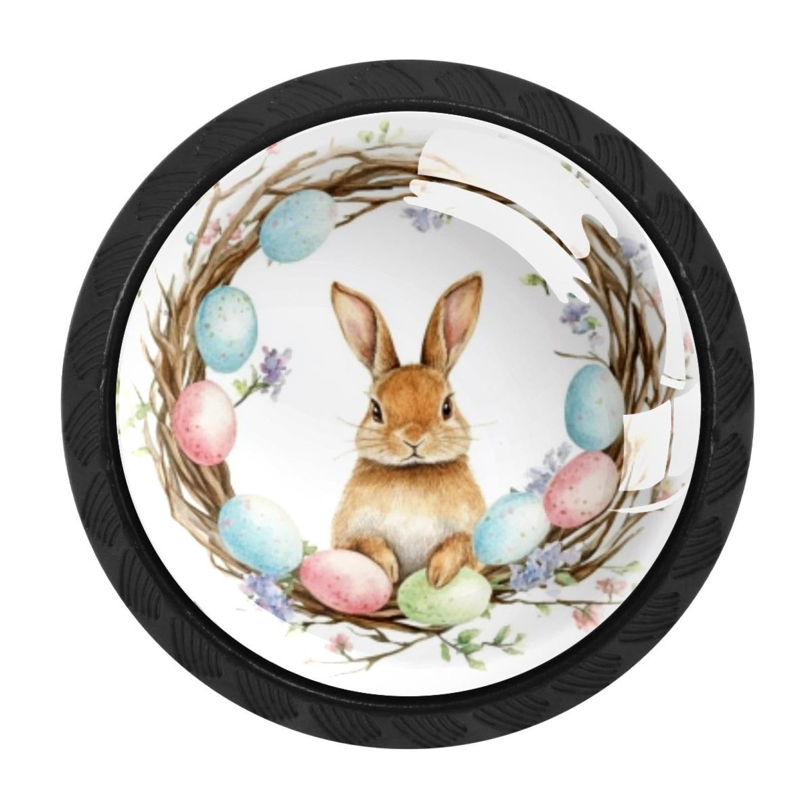CHENZZZZ 4 Pack Cabinet Handles Black Easter Wreath and Rabbit Cabinet Knobs Draw