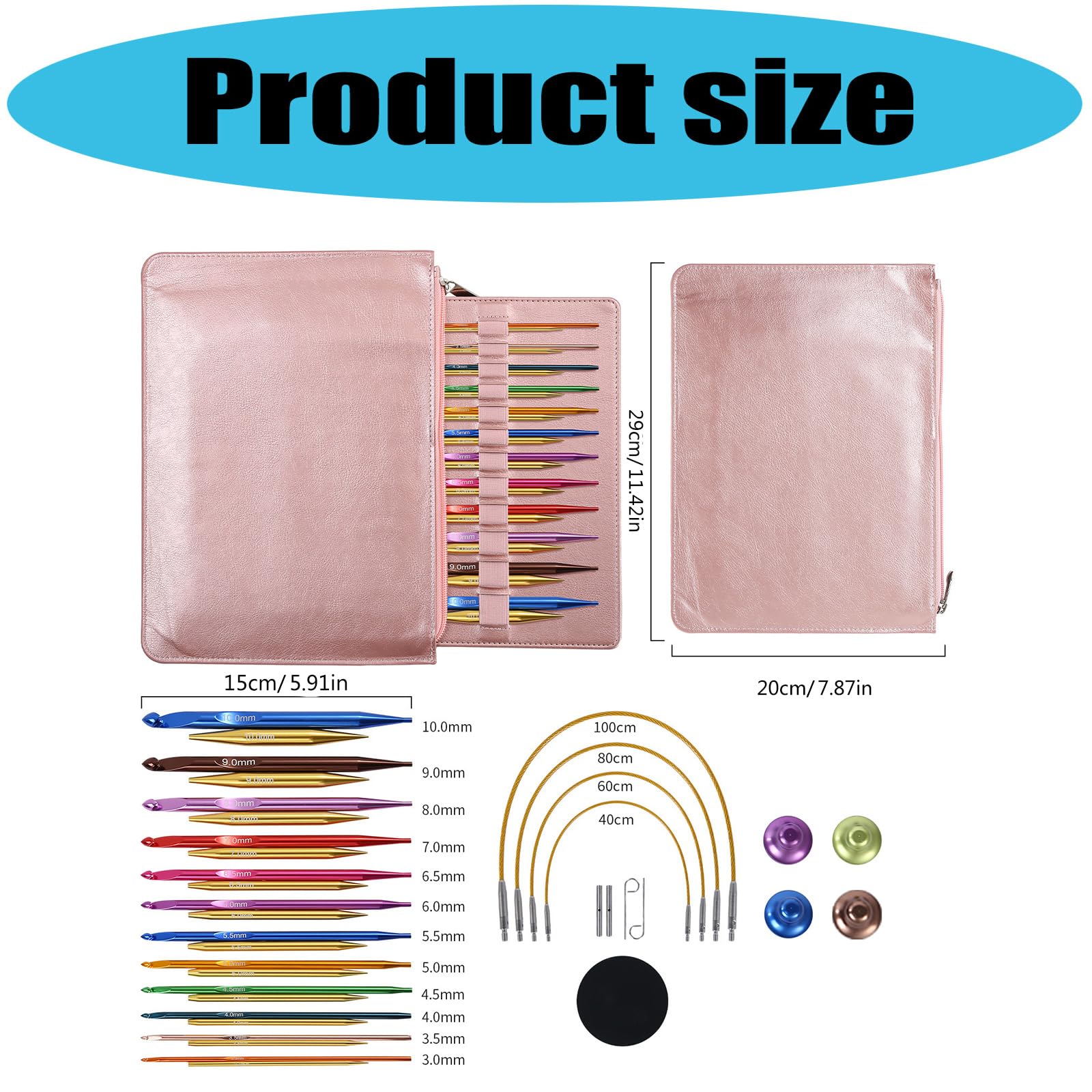 12 pares de agujas circulares intercambiables de aluminio de 3,0 a 10 mm, agujas de ganchillo tunecinas con cable para tejer, manualidades, juego de agujas circulares intercambiables con
