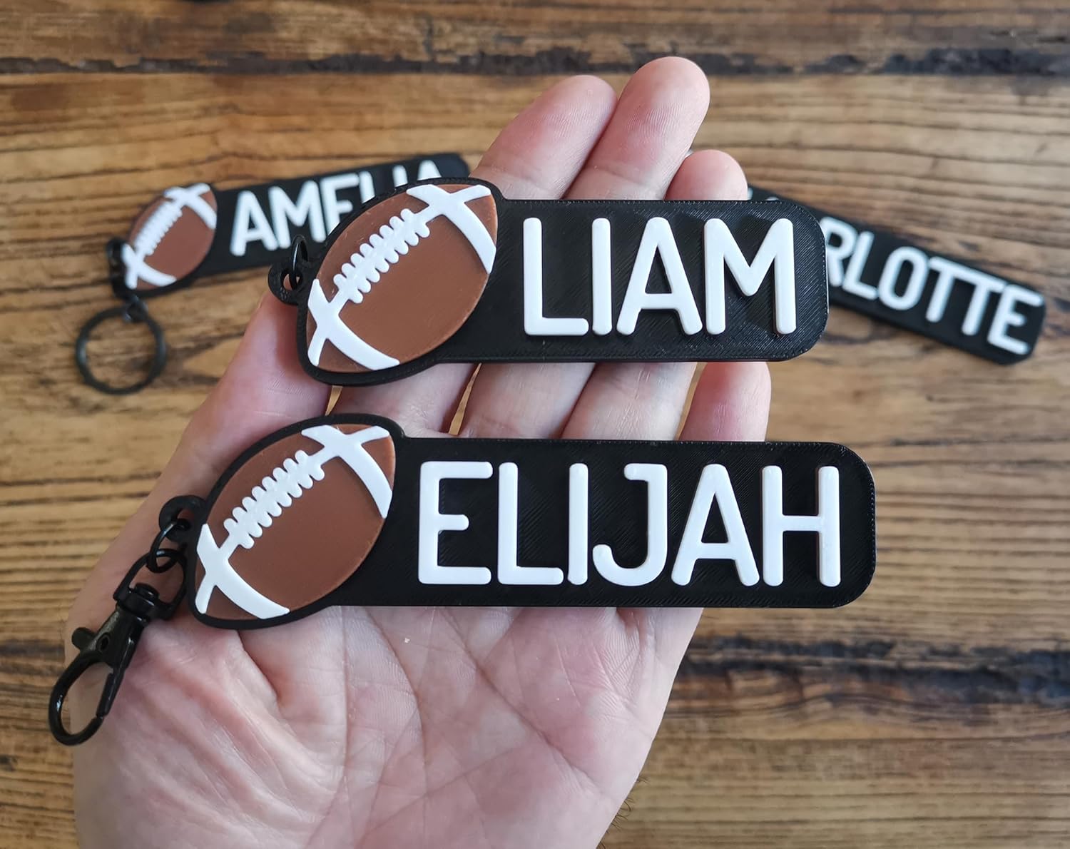Set of 10/20/30 Personalized Custom Foot Ball Football Keychain Backpack charms name tag Keyring 3D Printed Game Day Sport Fans Team Personalized School Kids Gifts DIY