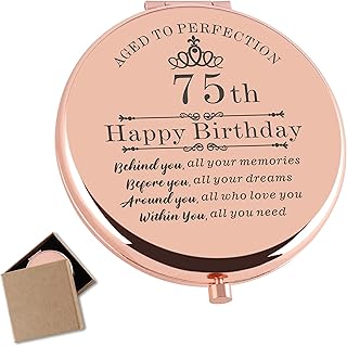 Cawnefil 75th Birthday Gifts for Women Rose Gold Compact Makeup Mirror Happy 75 Birthday Gift Ideas for Women 75th Birthday Gift for Aunt Mom Grandma Sister Friends 75 Birthday Present