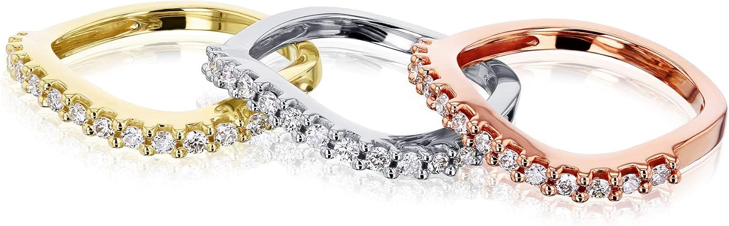 Kobelli Diamond Wavy Three-Piece Stackable Ring Set