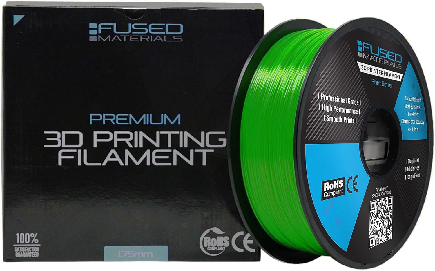 Fused Materials PETG 3D Printer Filament Fused Materials - 1kg Spool, 1.75mm, Dimensional Accuracy +/- 0.03 mm