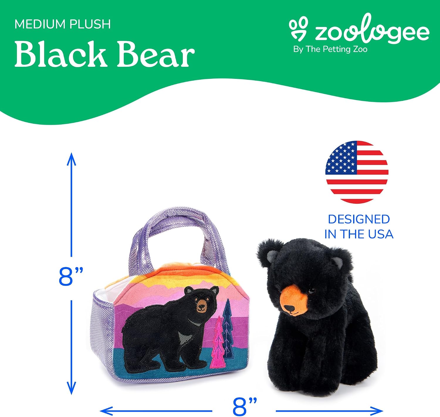 The Petting Zoo Black Bear Stuffed Animal Plushie and Purse Set, Gifts for Kids, Wildlife Animal Toy, Black Bear Plush Toy and Purse Pet Carrier